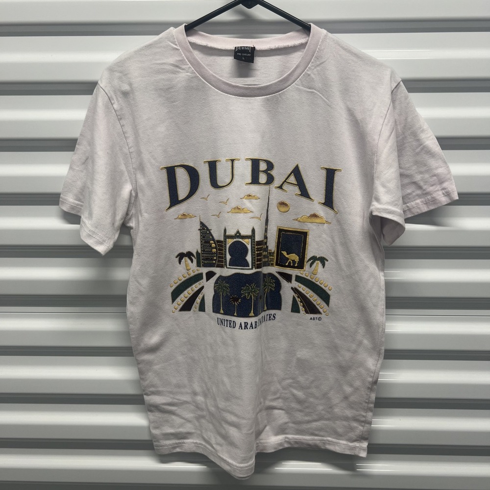 Dubshi‎ Women Dubai UAE Graphic T-Shirt Large Pink Cotton Souvenir Travel Crew